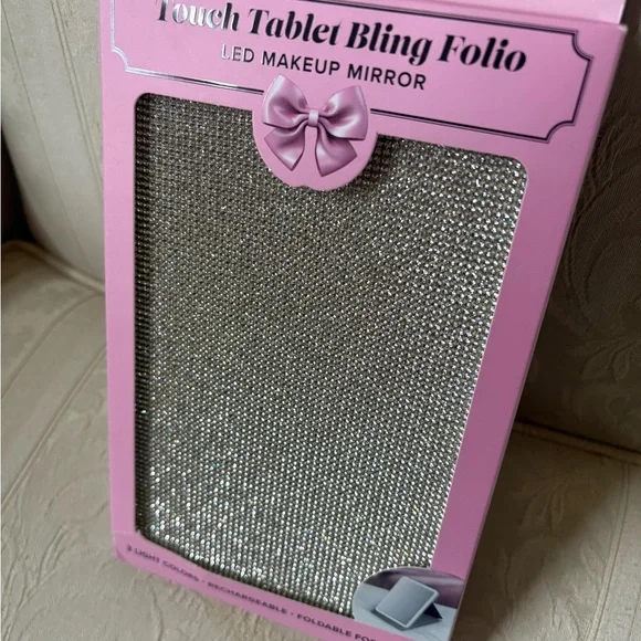 Impressions Vanity LED Light Up Bling Folio Makeup Mirror Silver BNIB